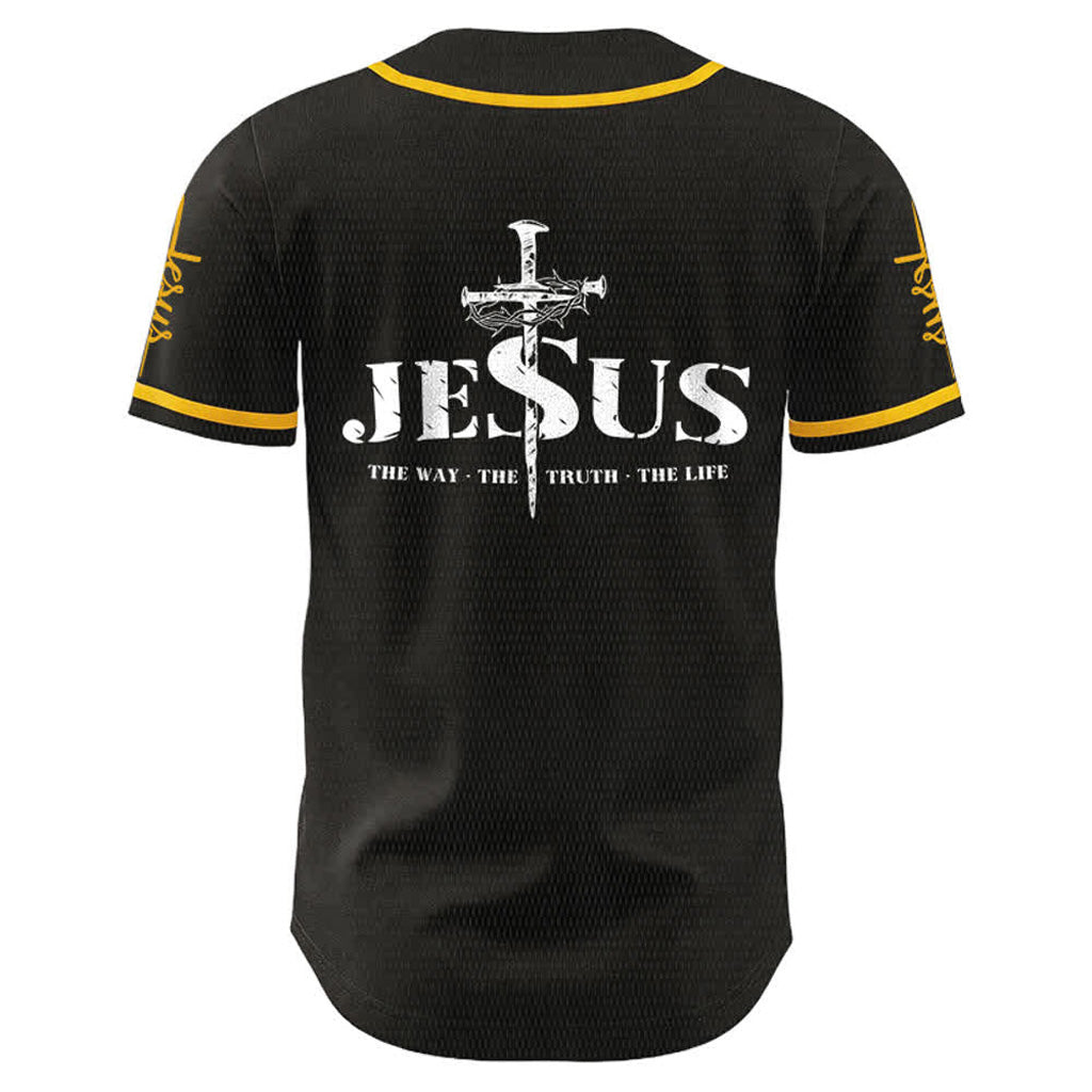 Jesus The Way Truth Life Baseball Jersey with Black Gold Faith Print — Faith