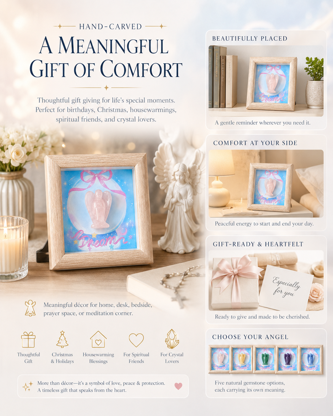 Hand-Carved Crystal Angel Frame – Peace, Guidance & Protection |  Amen Artisan