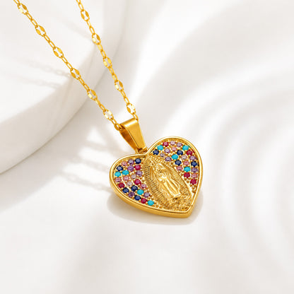 【DEAL TODAY】Colorful Crystal Our Lady Heart Necklace
