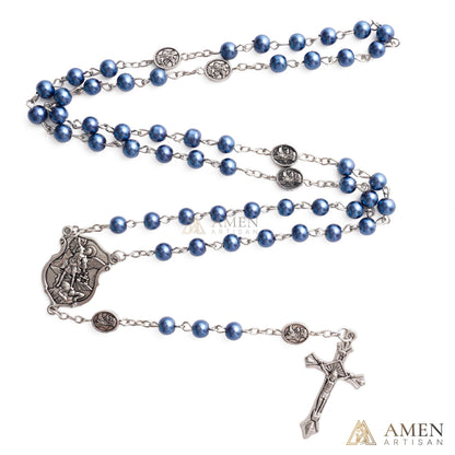 St. Michael Rosary with Blue Enamel Storage Box - Faith & Strength| Amen Artisan
