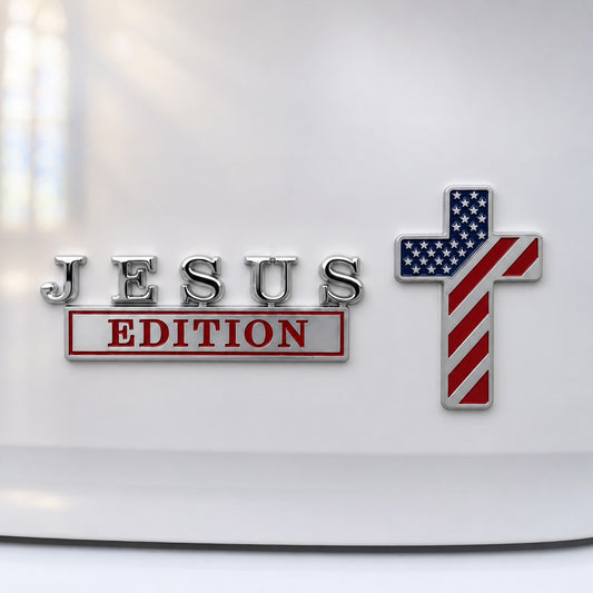 【Deal Today】JESUS EDITION Metal Car Emblem Set - Christian Faith, Liberty & Personal Belief | Amen Artisan