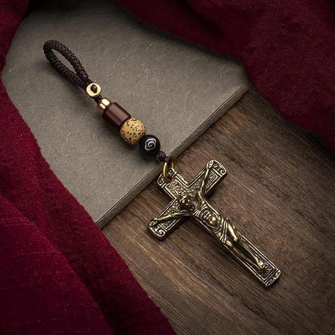 Brass Vintage Crucifix Sorrow Necklace Amen Artisan