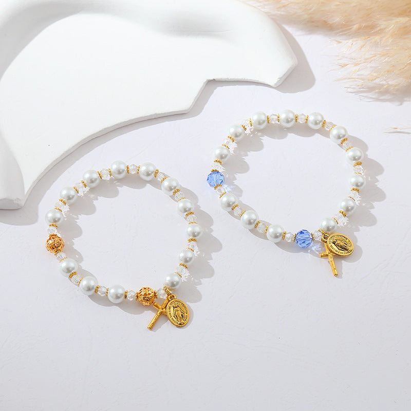 Simple Cross Pearl Bracelet Amen Artisan