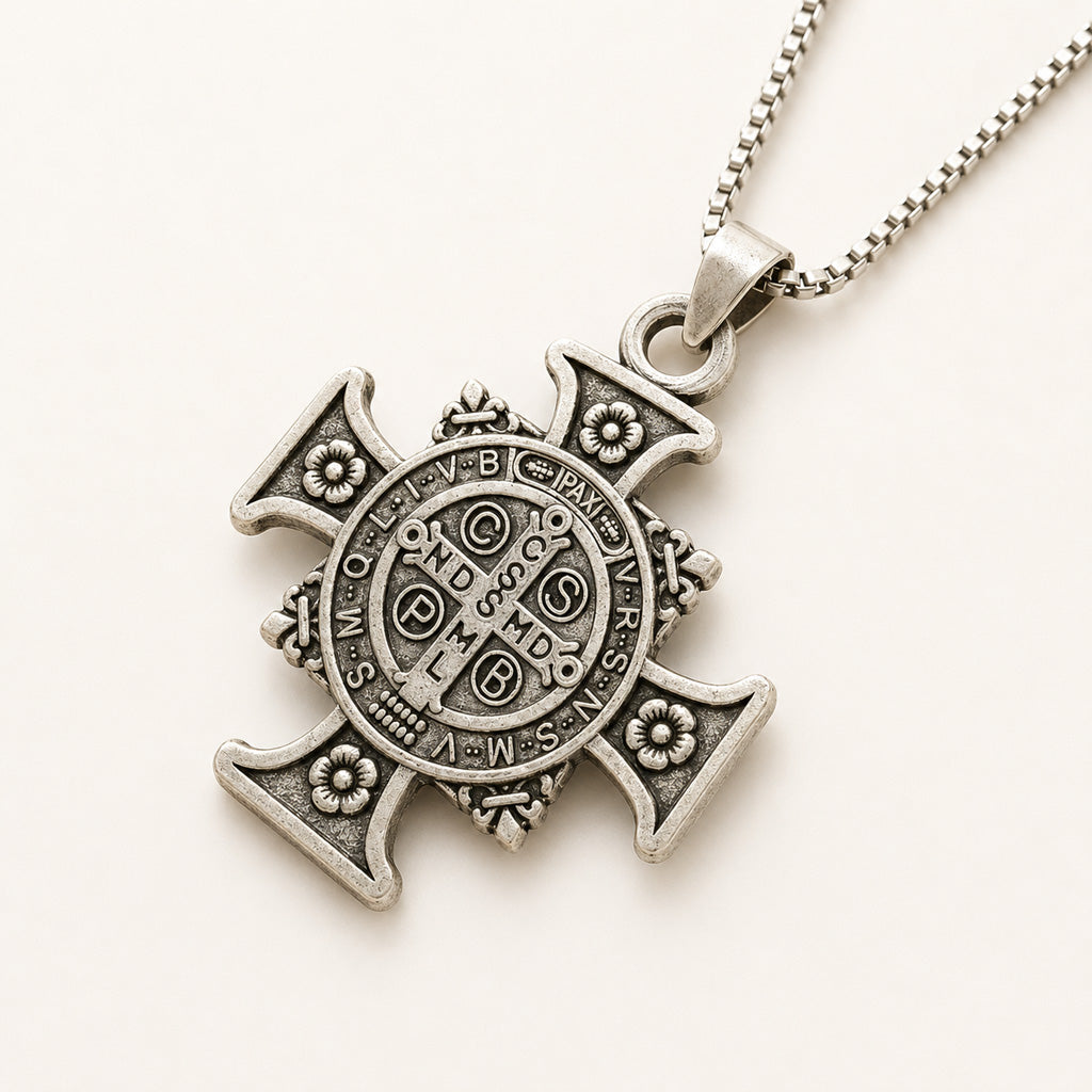 【Deal Today】Vintage Saint Benedict Cross Medal Pendant Necklace | Amen Artisan