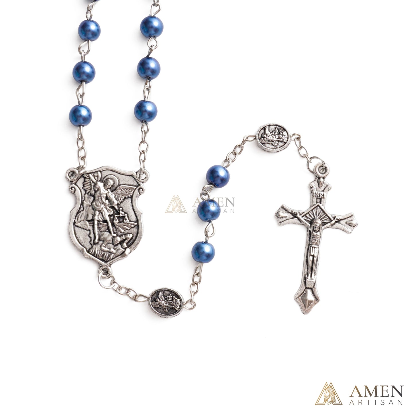 St. Michael Rosary with Blue Enamel Storage Box - Faith & Strength| Amen Artisan