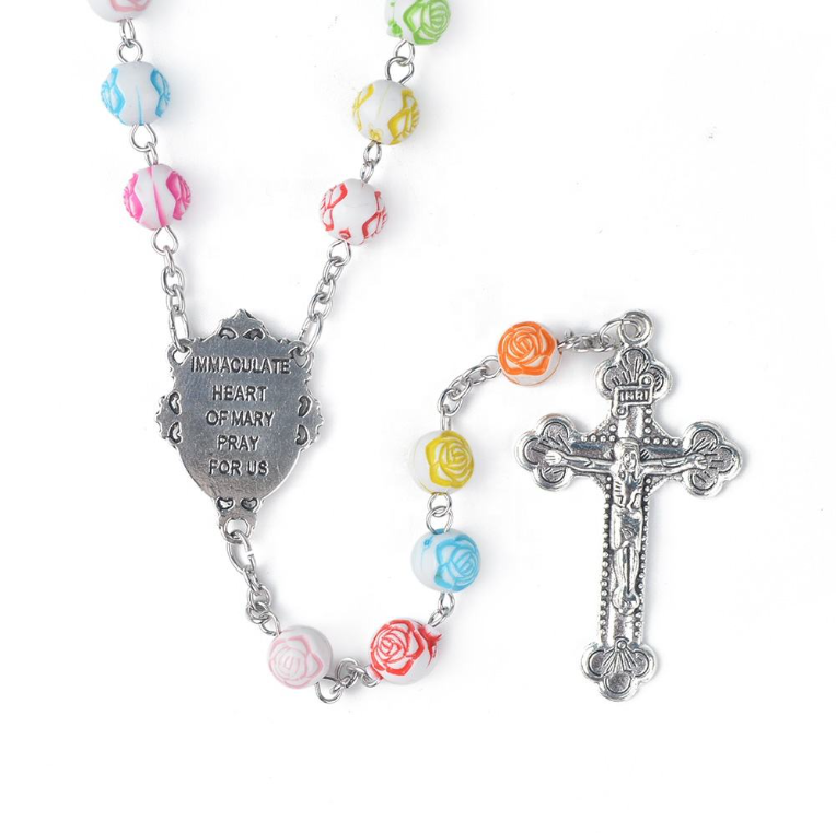 Amen Artisan Colorful Rose Ceramic Beads Immaculate Heart of Mary Crucifix Rosary