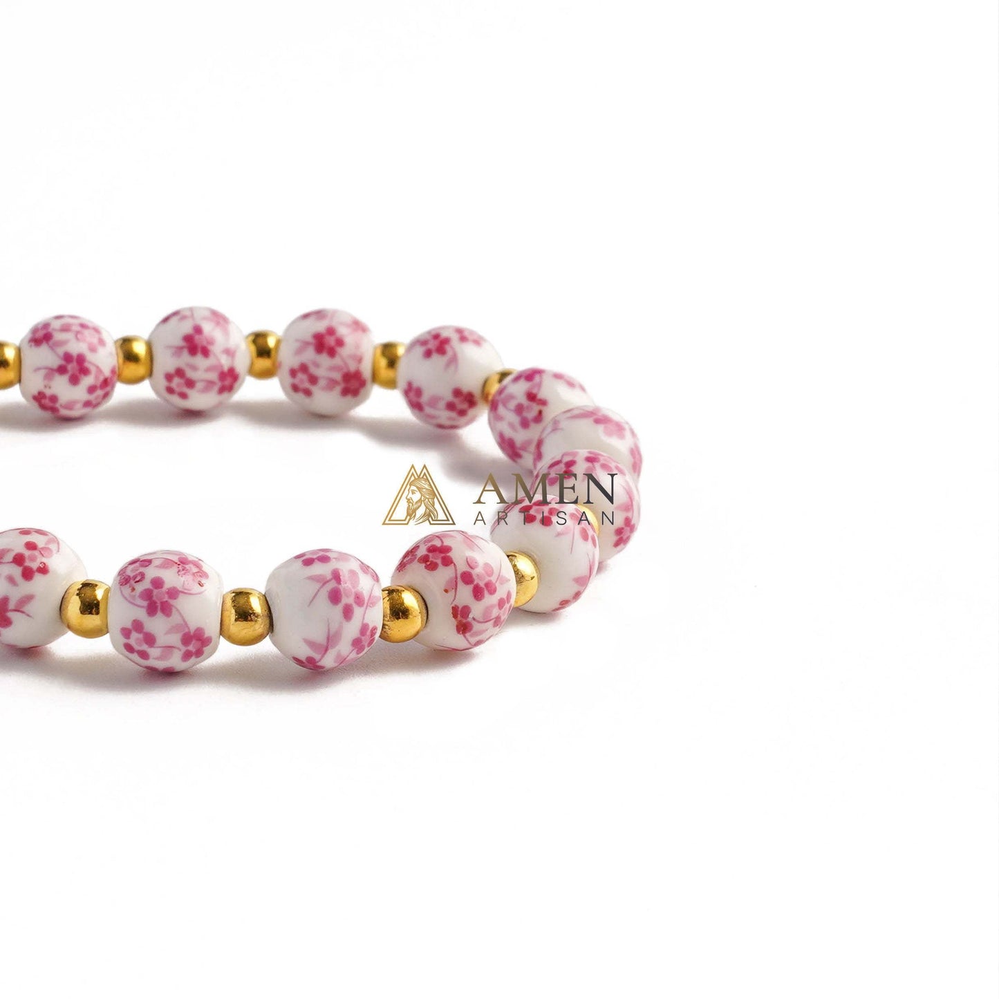 【Deal Today】Blue and White Pottery Beads & Baroque Pearl Elastic Cord Cross Bracelet