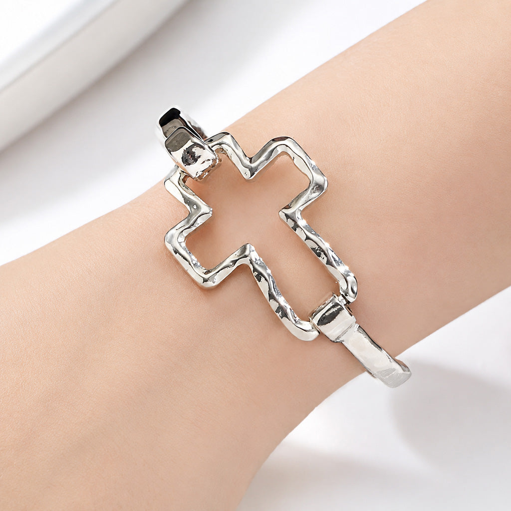 Textured Cross Cuff Bracelet with Cutout Design