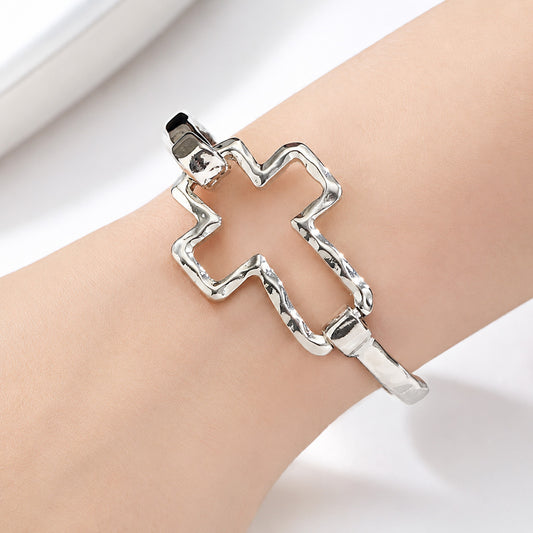 【DEAL TODAY】Textured Cross Cuff Bracelet with Cutout Design