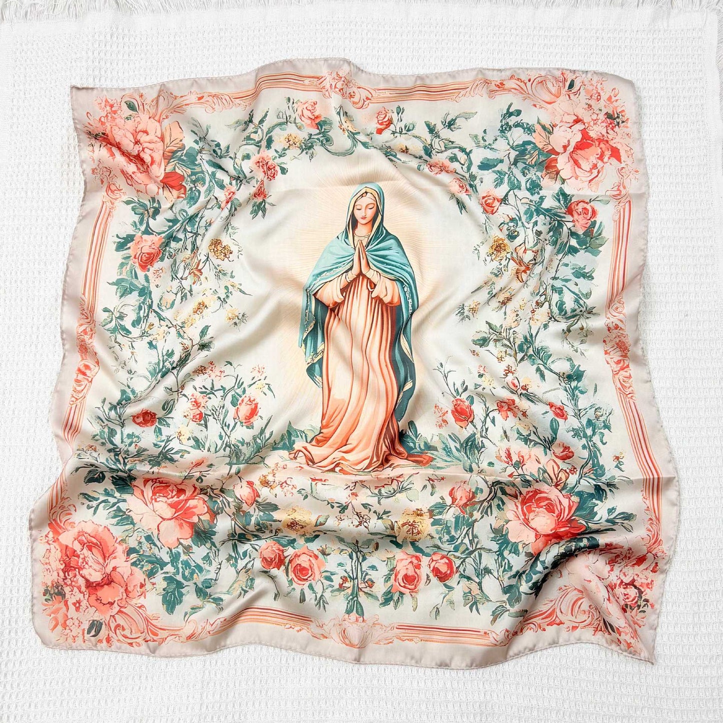 Silk Scarf with An Image of The Virgin Mary Amen Artisan