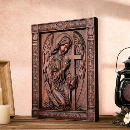Angel of Prayer Wood Carving Amen Artisan
