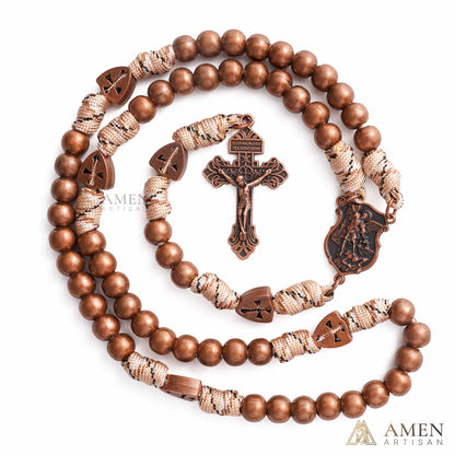St. Michael the Archangel Bronze Paracord Wrapped Rosary Bracelet – Faith & Protection Amen Artisan