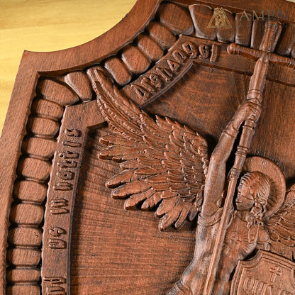 St Michael Wood Carving Amen Artisan