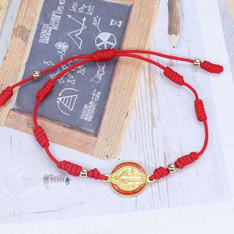 Red String Woven Saint Benedict Bracelet Amen Artisan