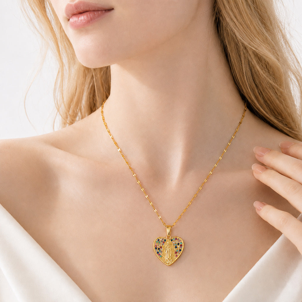 【DEAL TODAY】Colorful Crystal Our Lady Heart Necklace