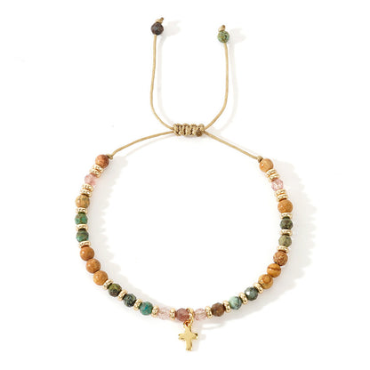 【Deal Today】Boho Natural Stone Cross Bracelet with Adjustable Cord — Faith | Amen Artisan