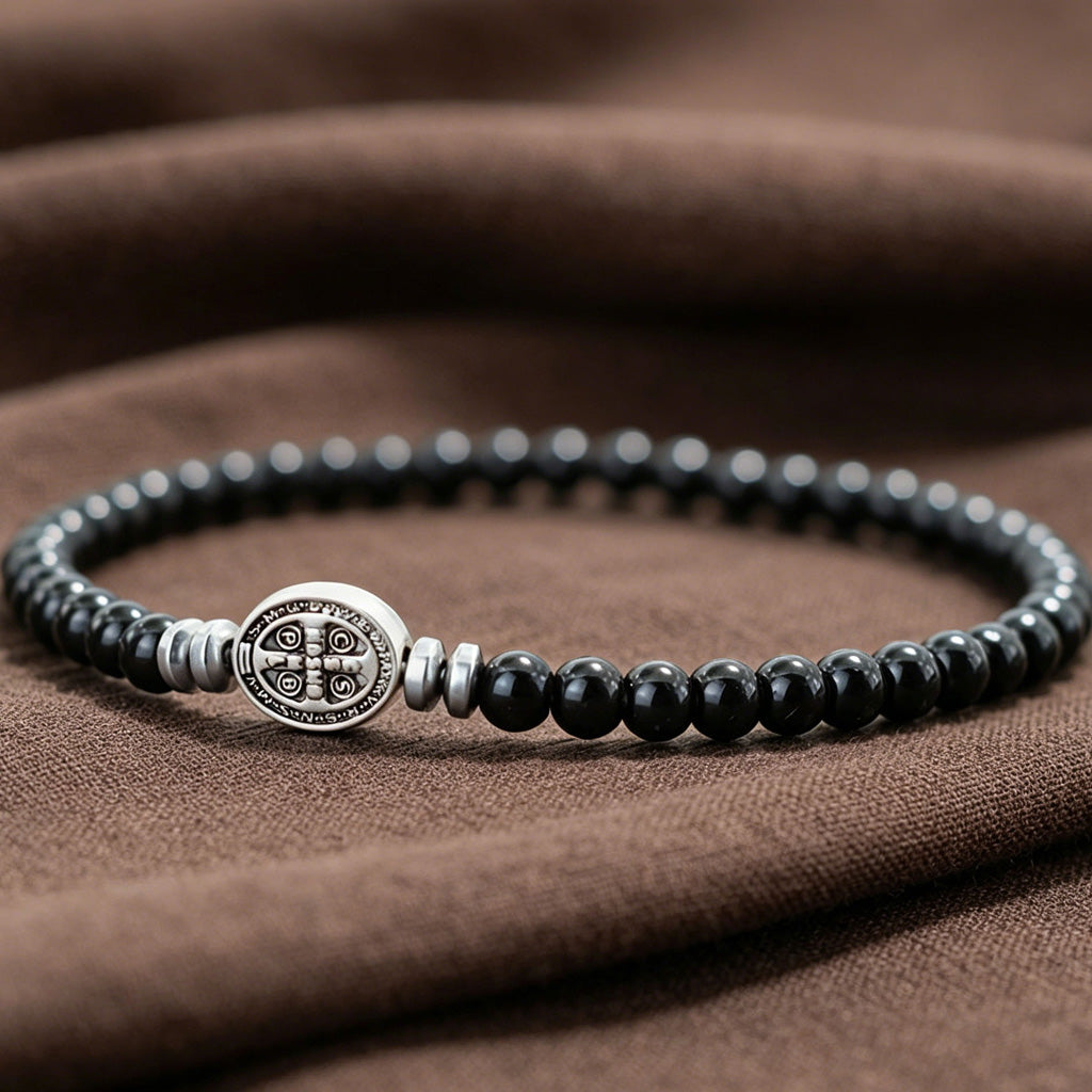 Multicolor Natural Stone St. Benedict Bracelet with Double-Sided Medal