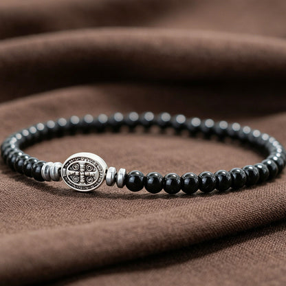 Multicolor Natural Stone St. Benedict Bracelet with Double-Sided Medal