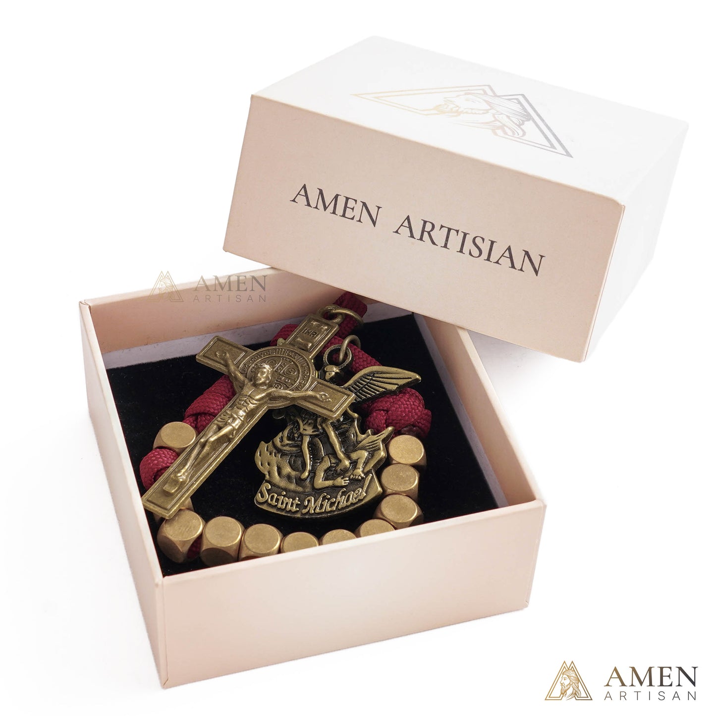 Burgundy Clip-On Pocket Decade Rosary with Crucifix and Our Lady Medal