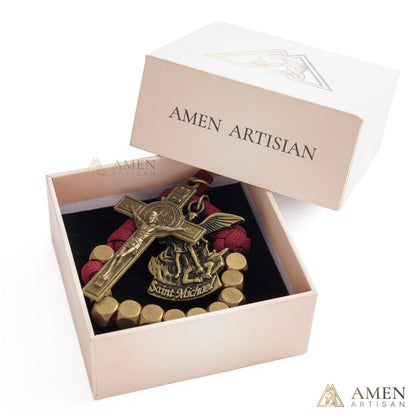 Burgundy Clip-On Pocket Decade Rosary with Crucifix and Our Lady Medal
