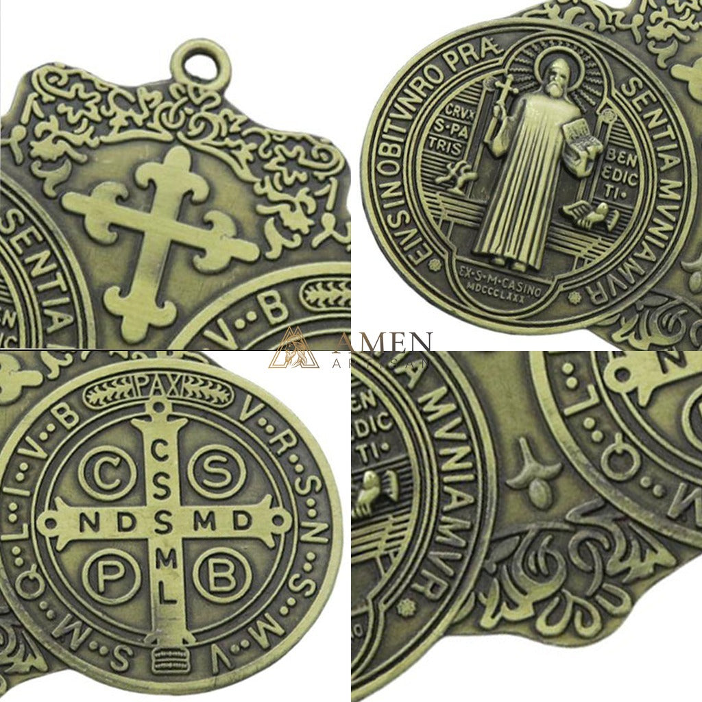Saint Benedict Double Medallion Pendant Ornament  Amen Artisan