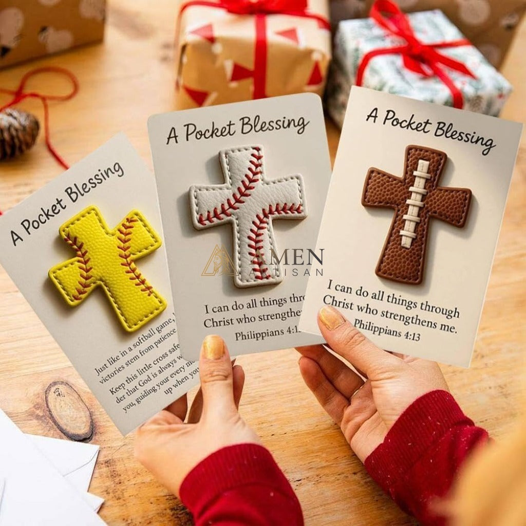 Handmade Leather Football Cross Sports Ornament Amen Artisan