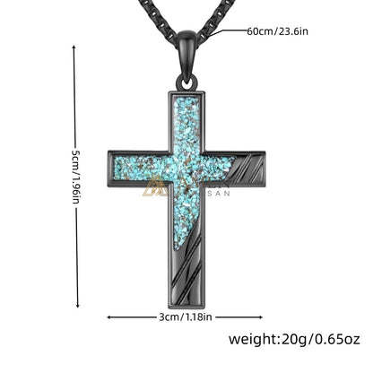 Handcrafted Titanium Steel Turquoise Chip Cross Pendant Necklace  Amen Artisan