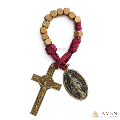 【DEAL TODAY】Burgundy Clip-On Pocket Decade Rosary with Crucifix and Our Lady Medal