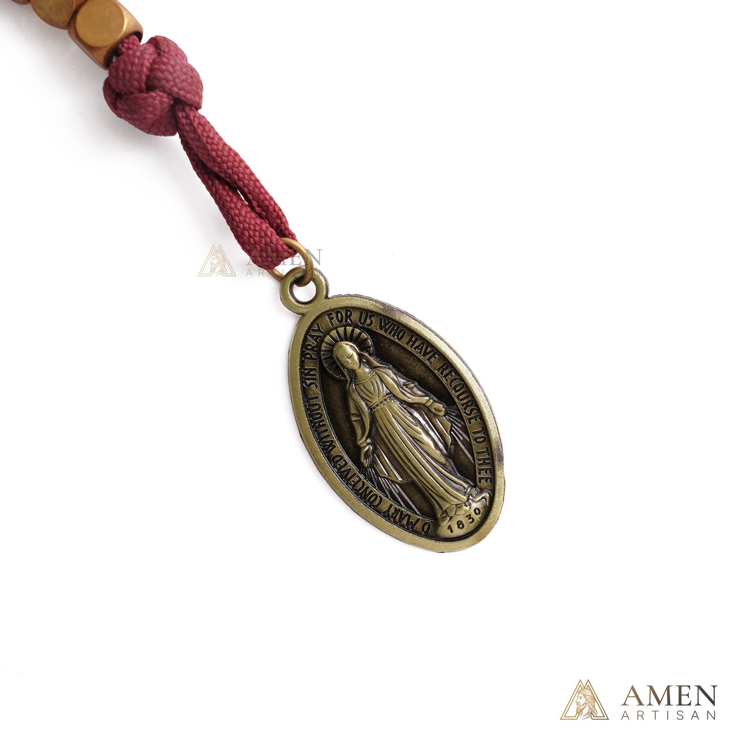 Burgundy Clip-On Pocket Decade Rosary with Crucifix and Our Lady Medal