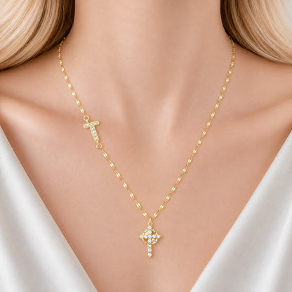 【DEAL TODAY】Sparkling Zircon Cross Necklace with A-Z Initial Charm