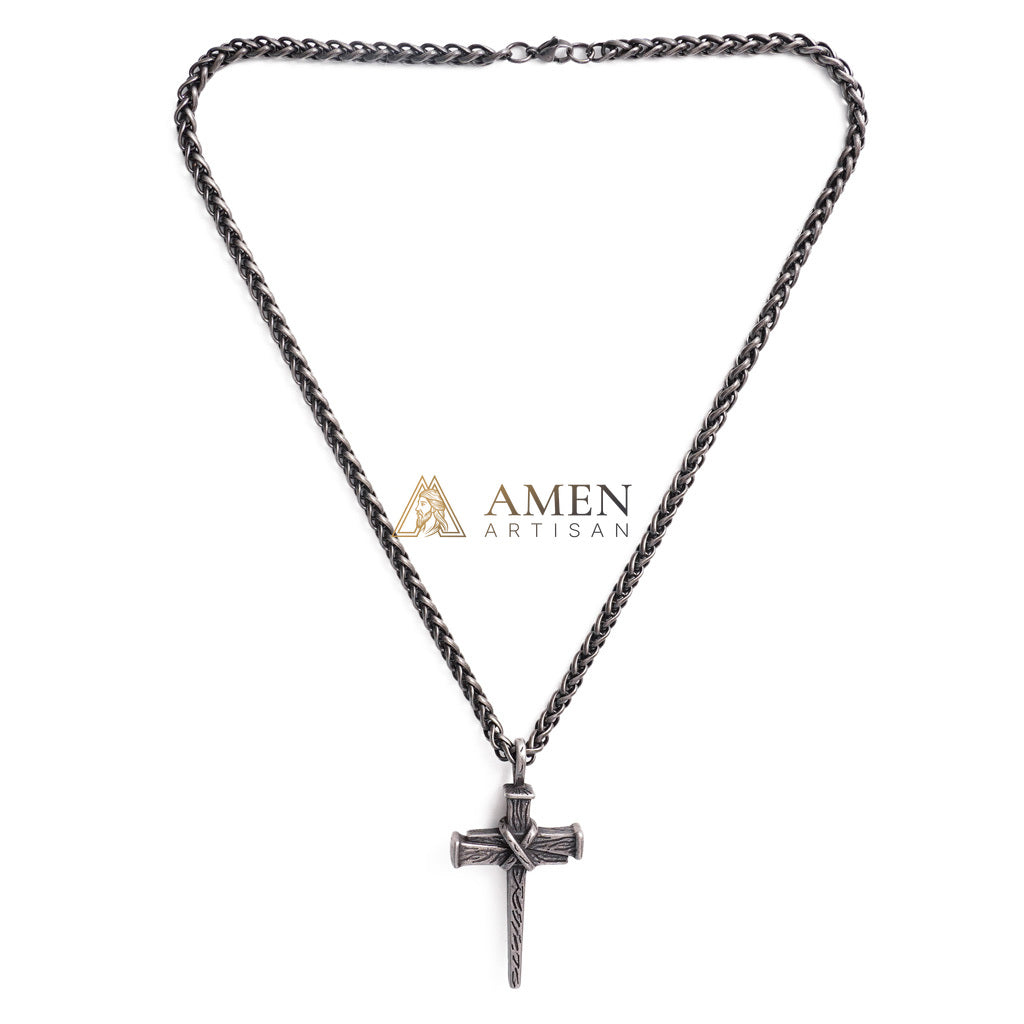 Heavy Dragon Bone Chain Cross Necklace - Resilience, Faith & Sacred Protection |  Amen Artisan