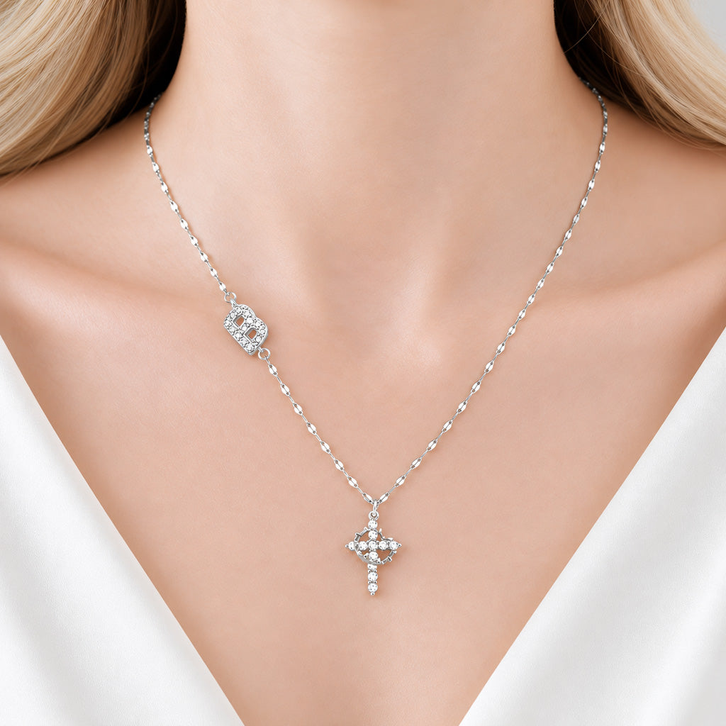 【DEAL TODAY】Sparkling Zircon Cross Necklace with A-Z Initial Charm