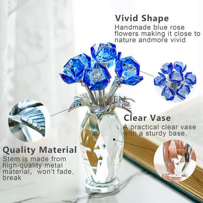 Crystal Blue Rose Statue Amen Artisan