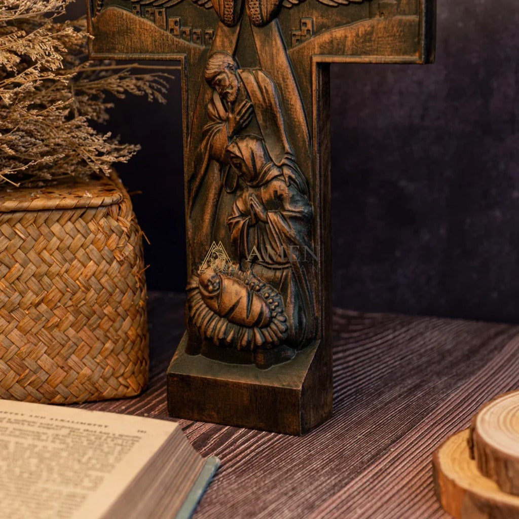 The Birth of Jesus and The Cross Wood Carving