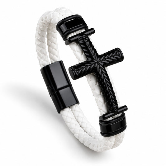 Leather Cross Bracelet with Magnetic Clasp