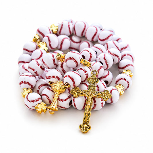 【DEAL TODAY】Baseball Rosary with Gold-Tone Crucifix and Cross Spacers