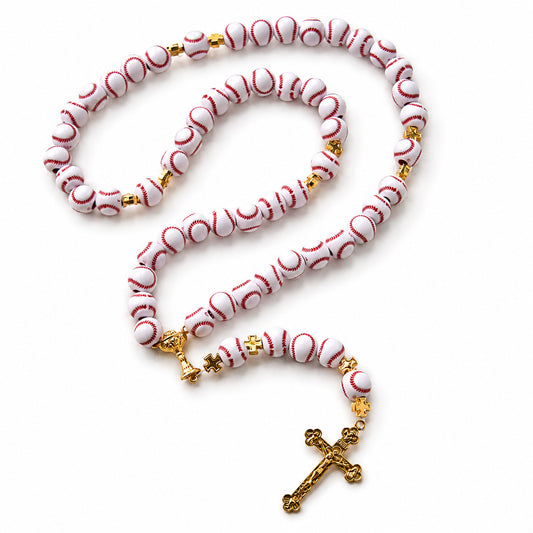 【DEAL TODAY】Baseball Rosary with Gold-Tone Crucifix and Cross Spacers
