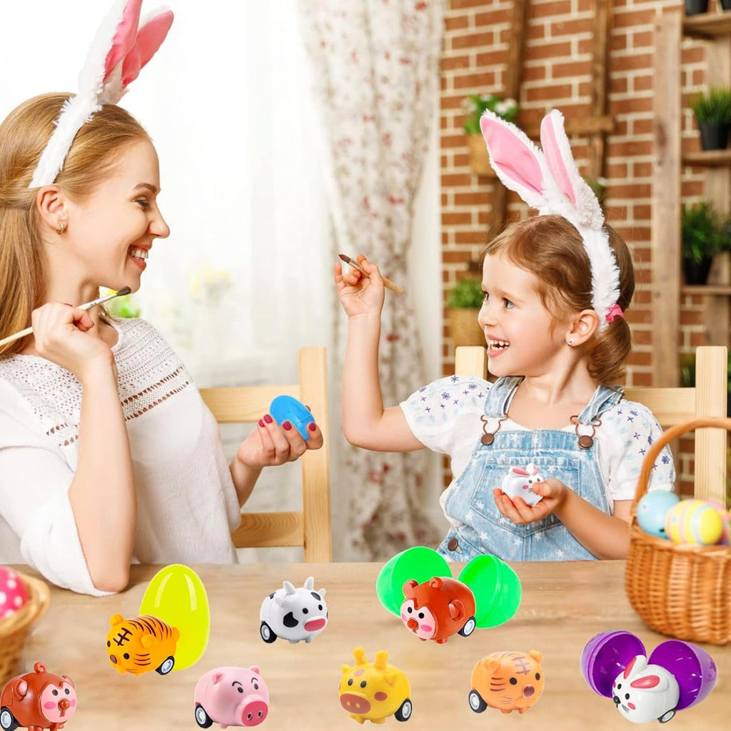 Prefilled Easter Eggs Cute Animal Pull‑Back Cars Hidden Easter Egg Set Amen Artisan