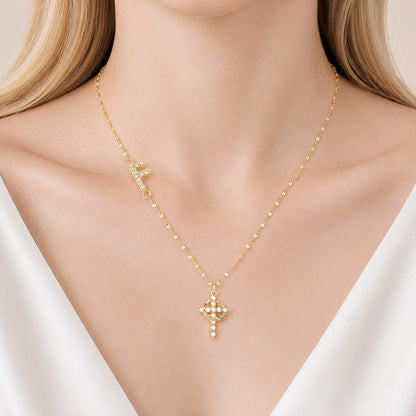【DEAL TODAY】Sparkling Zircon Cross Necklace with A-Z Initial Charm