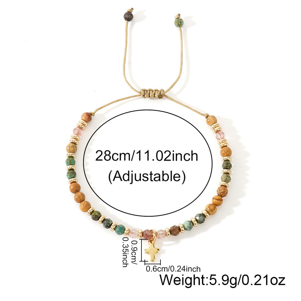 【Deal Today】Boho Natural Stone Cross Bracelet with Adjustable Cord — Faith | Amen Artisan