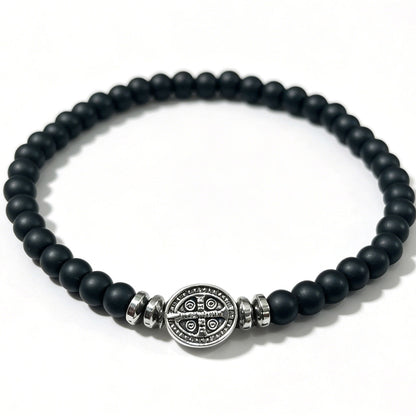 Multicolor Natural Stone St. Benedict Bracelet with Double-Sided Medal