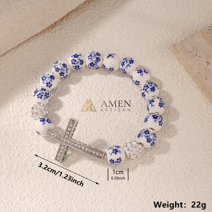 Blue and White Porcelain Zircon Bracelet