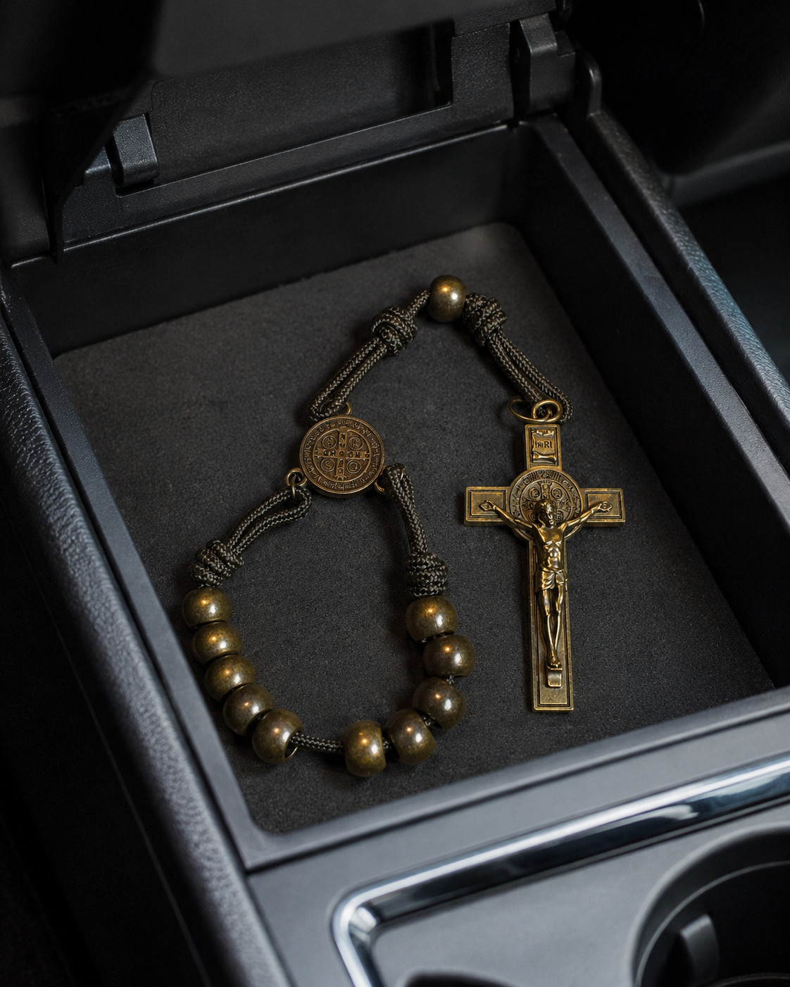 Bronze Beads Olive Green Saint Benedict Medal Pocket Rosary Amen Artisan