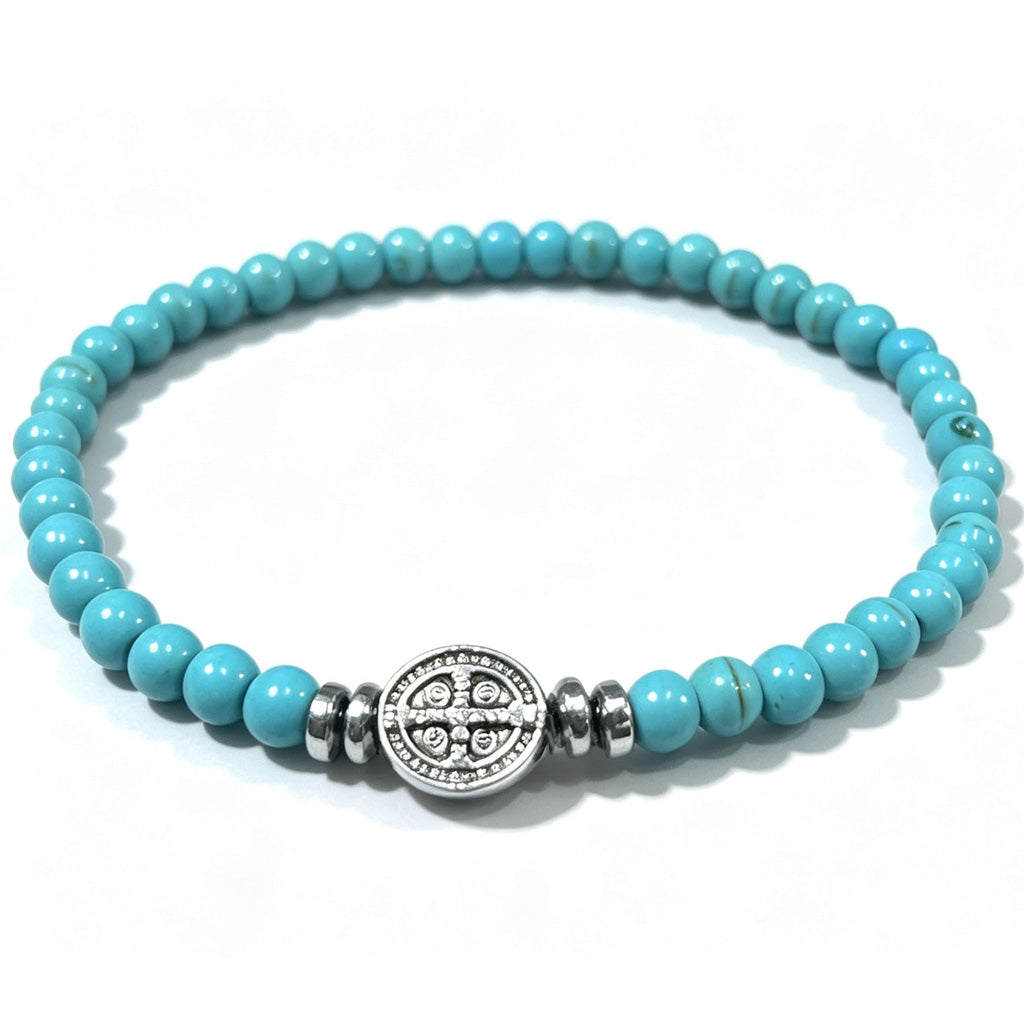 Multicolor Natural Stone St. Benedict Bracelet with Double-Sided Medal
