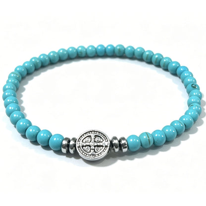 Multicolor Natural Stone St. Benedict Bracelet with Double-Sided Medal