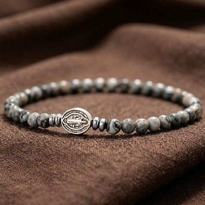 Multicolor Natural Stone St. Benedict Bracelet with Double-Sided Medal