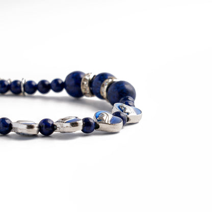 Lapis Lazuli Zircon Enamel Divine Mary of the Heart Blue Beads Crucifix Stretch Bracelet Amen Artisan