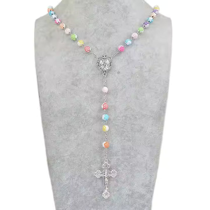 Amen Artisan Colorful Rose Ceramic Beads Immaculate Heart of Mary Crucifix Rosary