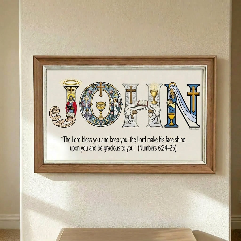 Personalized Faith Name Art Frame  – Baptism & First Communion  | Amen Artisan