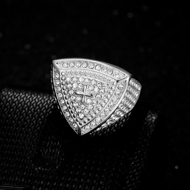 Gold Christ Ring with Diamond and Crucifix Amen Artisan